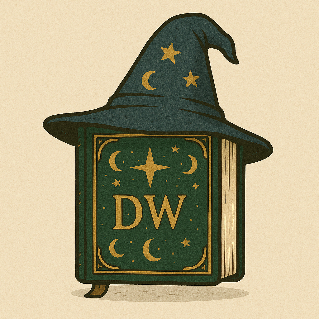 Book with a wizard hat on it.